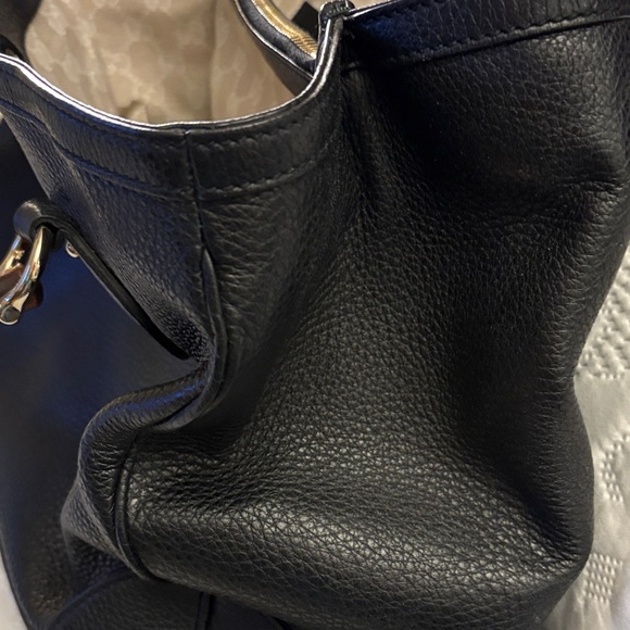 Elegant Black Leather Tote with Bamboo Handles - Picture 8 of 9